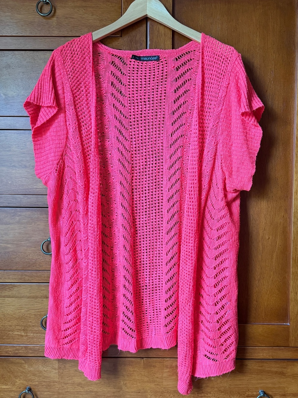 Maurices Coral Open Knit Crochet Cardigan Boho Layering Piece Size 3